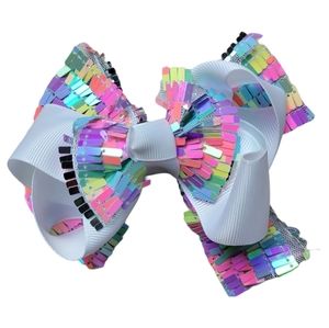 White Sequin Clip On Bow